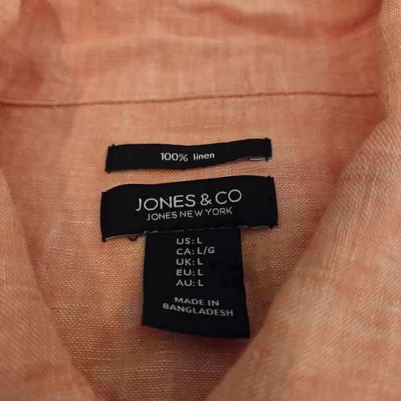 JONES & CO. Coral Peach 100% Linen Button Front Lagenlook Beachy Shacket Size L - Picture 10 of 12